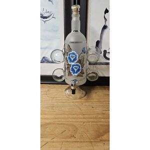 handcraft wine glass decanter w/spout handpainted bottle w/4‎ glasses